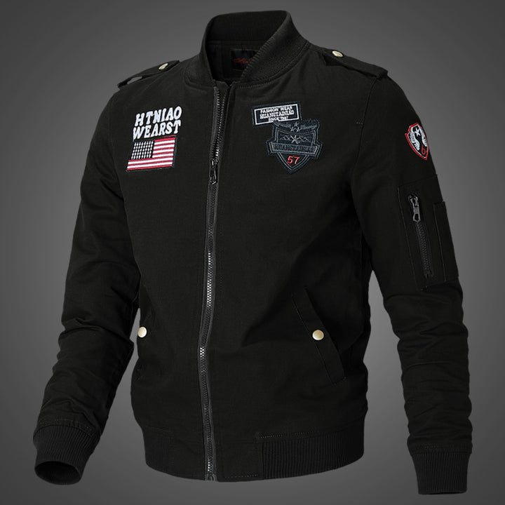 Herren nan militärisch inspirierte Bomberjacke mit Abzeichen, Ärmeltasche, Schulterpatten und geripptem Saum Drune