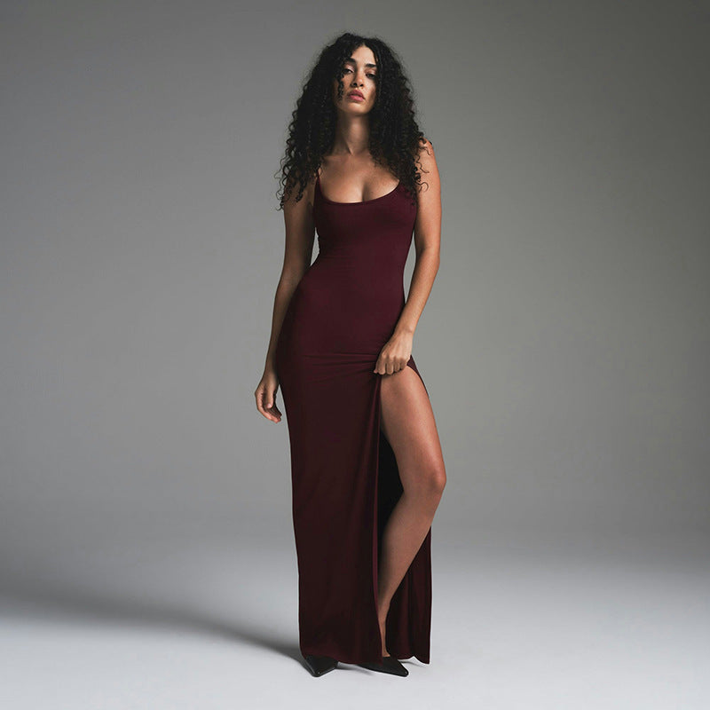 Damen Figurbetontes Maxikleid mit hohem Schlitz Drune