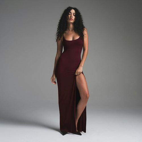 Damen Figurbetontes Maxikleid mit hohem Schlitz Drune