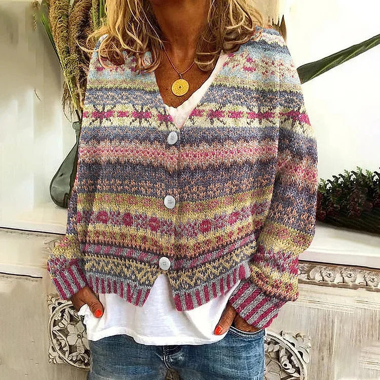 Damen Kurzstrickjacke mit verspieltem Muster und eleganten Knopfdetails Drune