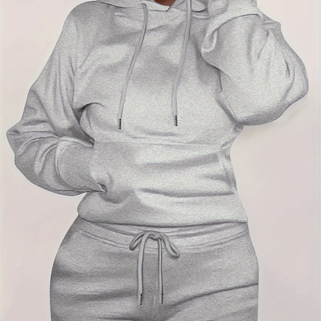 Damen nan figurbetontes Hoodie-und Taillenrock-Set mit Kängurutasche und Tunnelzug Drune