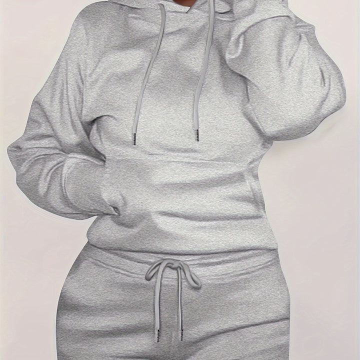 Damen nan figurbetontes Hoodie-und Taillenrock-Set mit Kängurutasche und Tunnelzug Drune