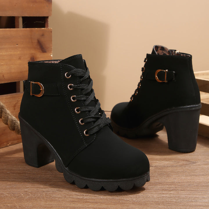 Damen nan knöchelhohe Schnürstiefelette mit robustem Blockabsatz und profilstarker Lugsohle Drune