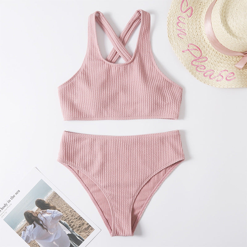 Damen Hochtaillierter Bikini mit geschickt überkreuzten Trägern Drune