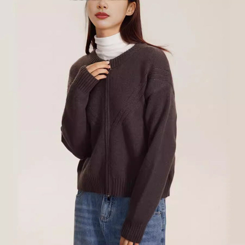 Damen kuschelige Strickjacke mit modernem Reißverschluss und feinem Strukturdesign Drune