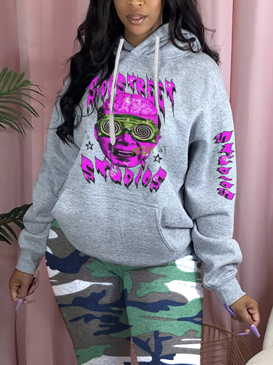 Damen sportlicher Kapuzenpullover mit künstlerischem Grafikdesign Drune