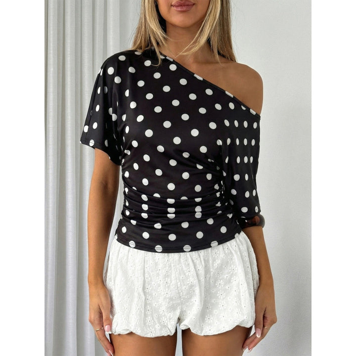 Damen Off-Shoulder Oberteil mit Punkten und voluminösen Ärmeln Drune