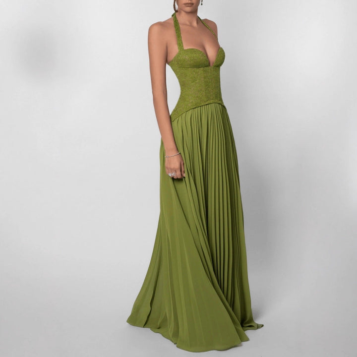 Damen nan elegantes Abendkleid mit Spitzenkorsett und plissiertem Maxirock Drune