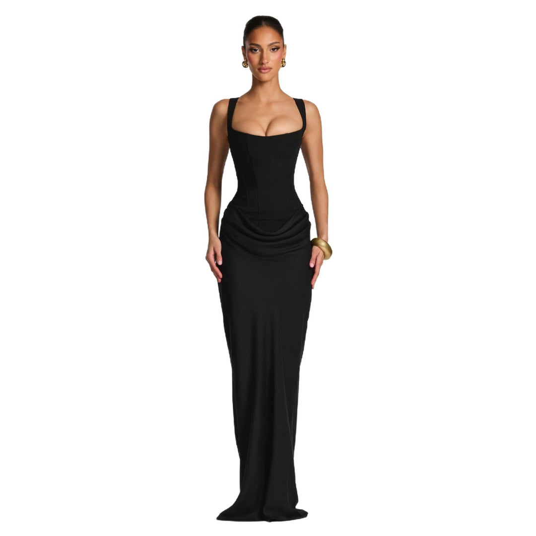 Damen Elegantes Maxikleid mit figurbetonendem Schnitt und raffiniertem Faltenwurf Drune