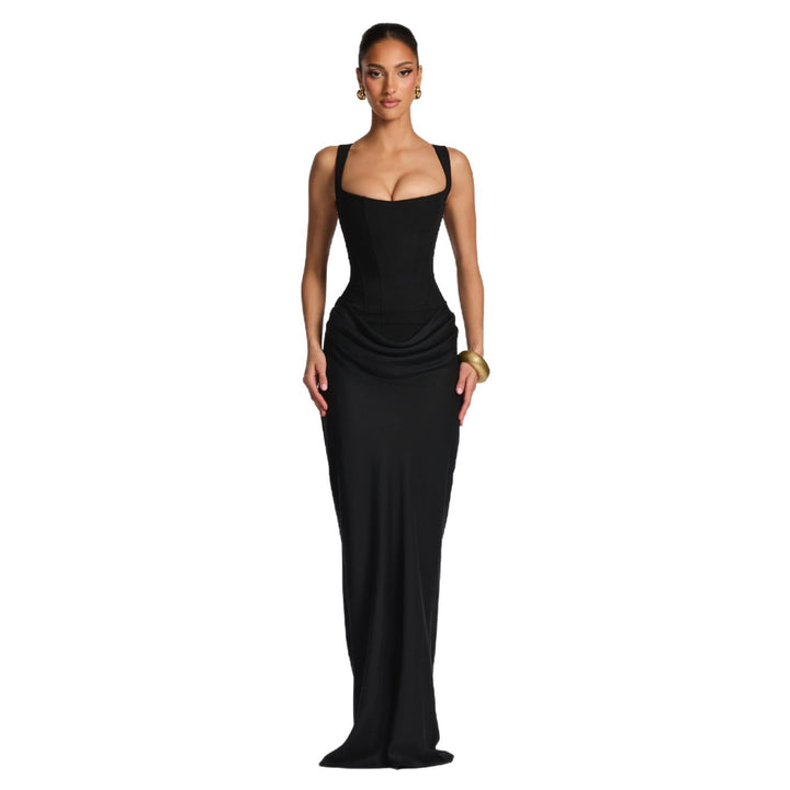Damen Elegantes Maxikleid mit figurbetonendem Schnitt und raffiniertem Faltenwurf Drune