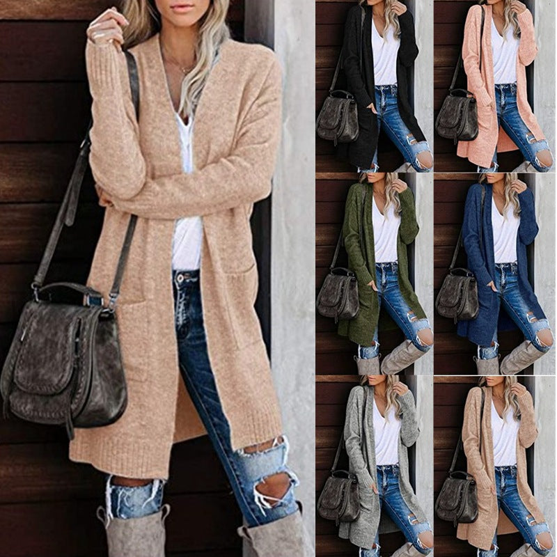 Damen Langer Strickcardigan mit lässigen Taschen und modernem Design Drune