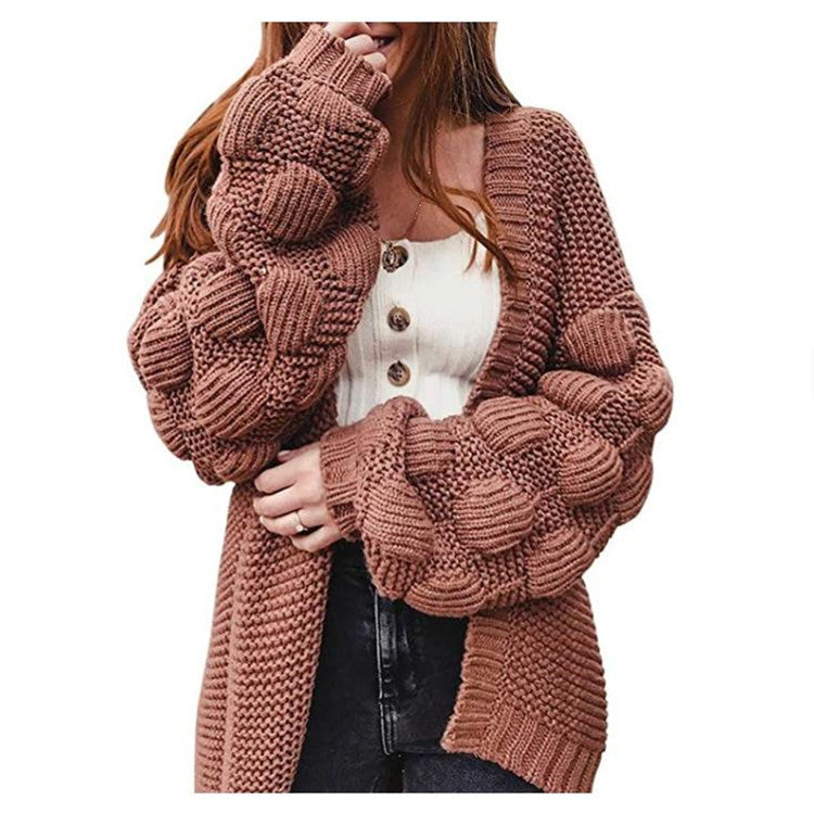 Damen Strickjacke mit dekorativen Puffärmeln und offenem Schnitt Drune