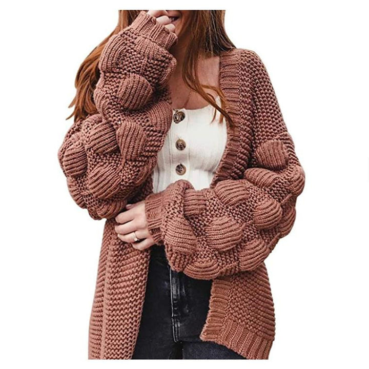 Damen Strickjacke mit dekorativen Puffärmeln und offenem Schnitt Drune
