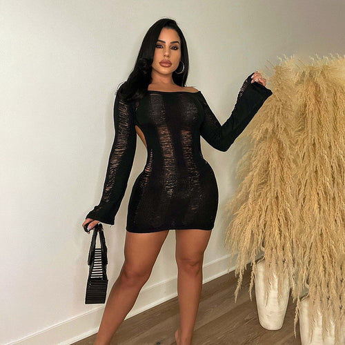 Damen Figurbetontes Minikleid mit langen Ärmeln und strukturiertem Design Drune