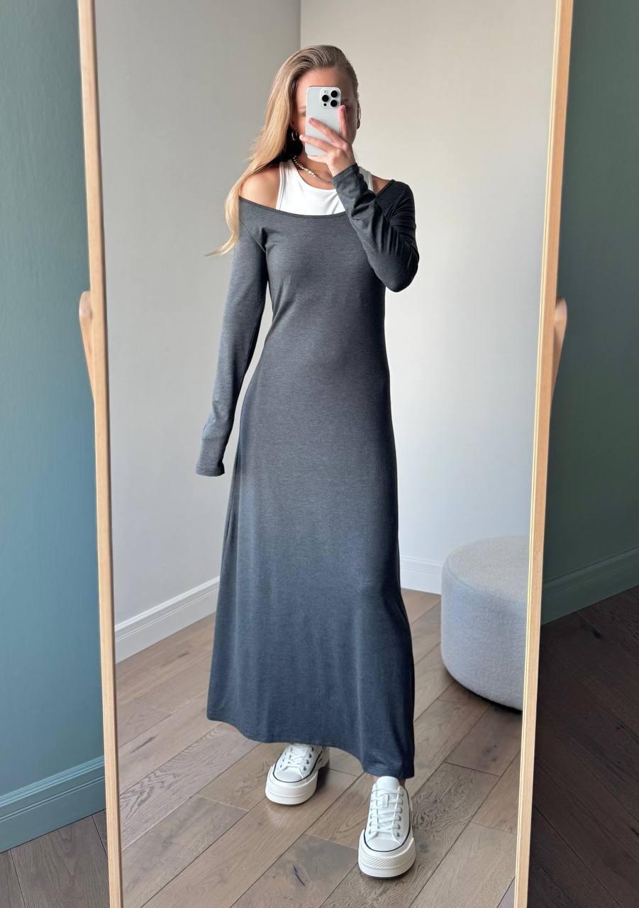 Damen Modisches Maxikleid mit schulterfreiem Design Drune