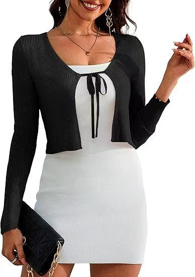 Damen Kurze Strickjacke mit细绒struktur und offener Front Drune