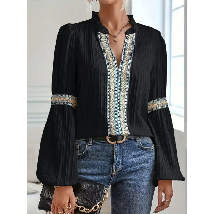 Damen elegante Plisseebluse mit Rüschendetails Drune