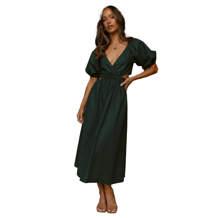 Damen Maxikleid mit elegantem V-Ausschnitt und puffärmeligen Details Drune