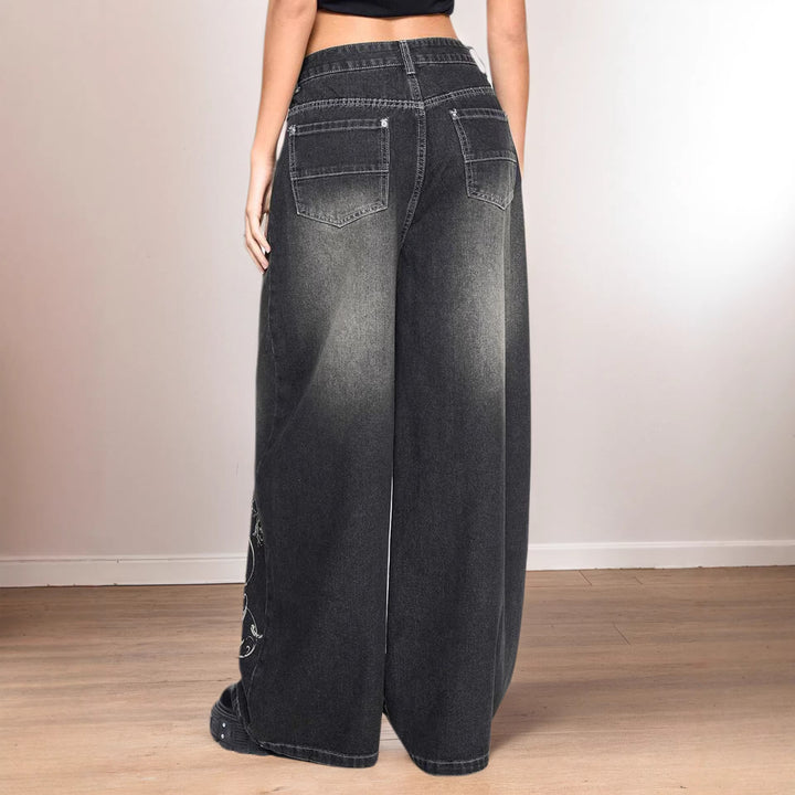 Damen Weite Denim-Hose mit auffälligem grafischem Druck Drune