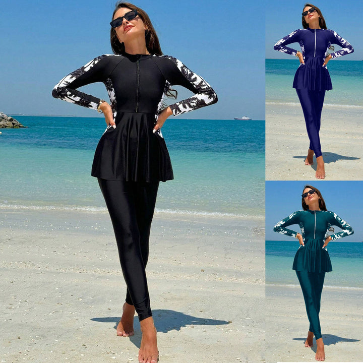 Damen Modischer UV-Schutz Surfanzug mit Peplum-Design Drune