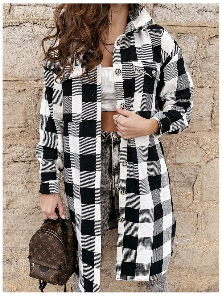 Damen Karierter Oversized-Hemdjacke Drune