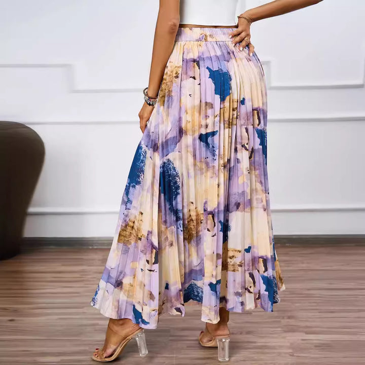 Damen Plissee-Rock mit farbenfrohem Aquarell-Muster und eleganter Taille Drune
