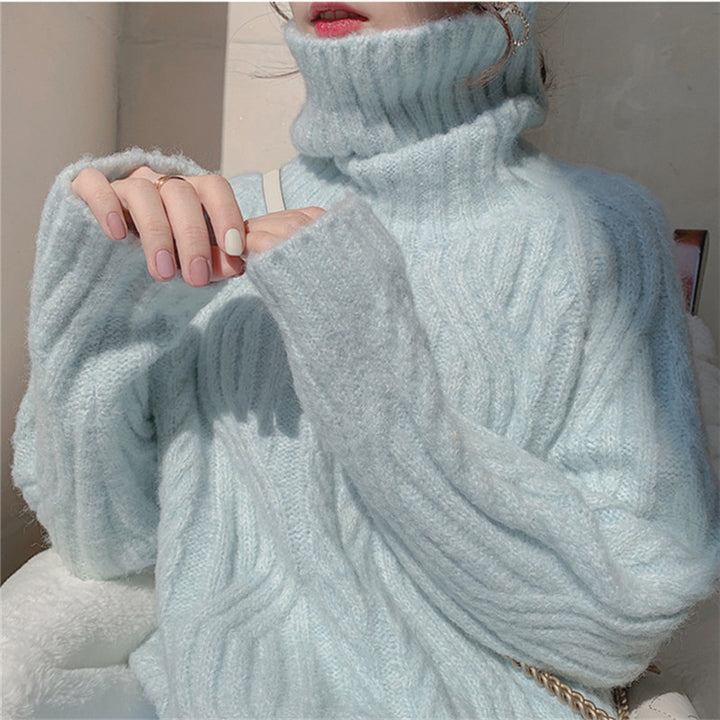 Damen Grobstrickpullover mit hohem Kragen und weichem Material Drune