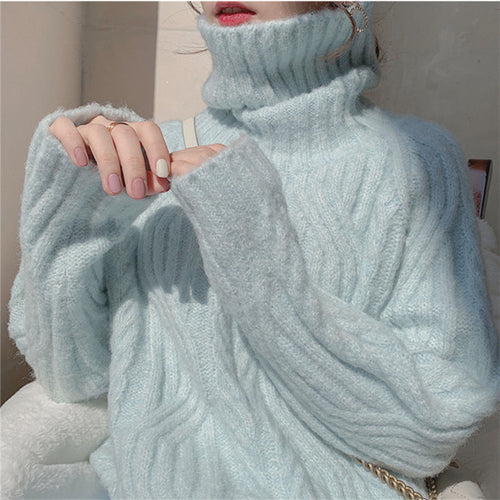Damen Grobstrickpullover mit hohem Kragen und weichem Material Drune