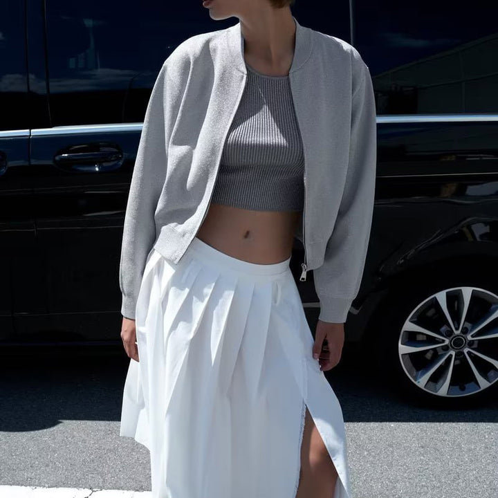 Damen Sportliche Bomberjacke mit glitzerndem Obermaterial und praktischen Taschen Drune