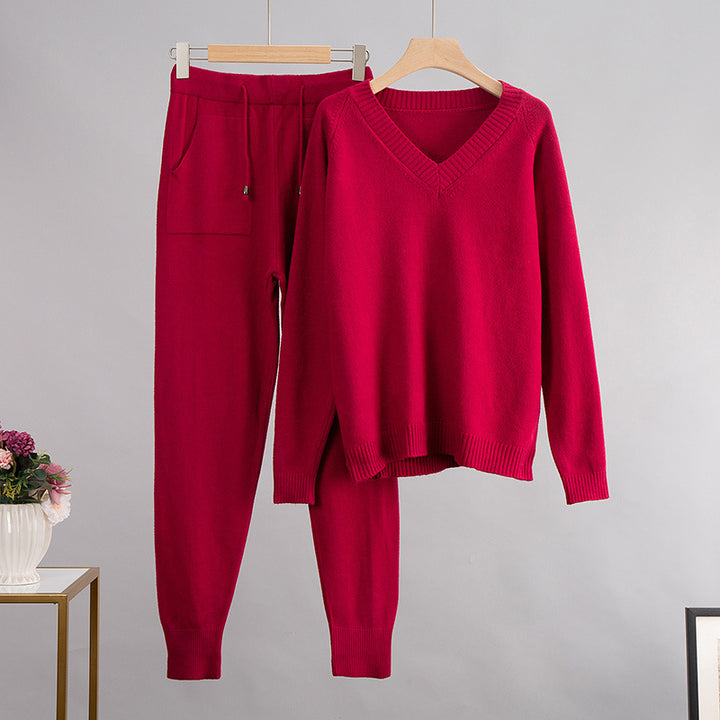 Damen Kuscheliges Strickset mit V-Ausschnitt und Relaxed Fit Drune