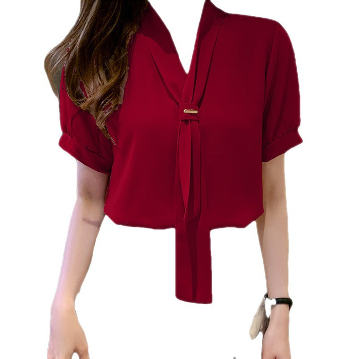 Damen Bluse mit eleganter Schleife und modischen Puffärmeln Drune