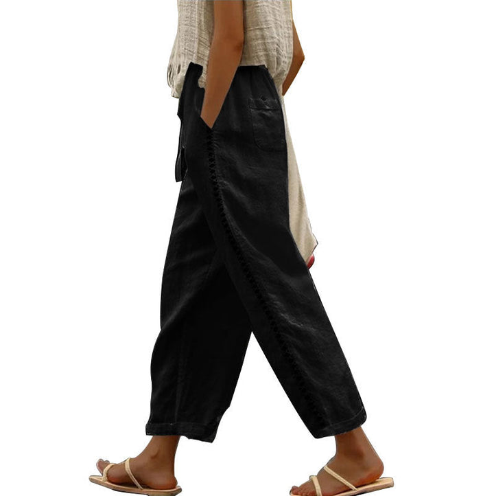 Damen Leinenhose mit seitlichen Spitzenakzenten und lässigem Schnitt Drune