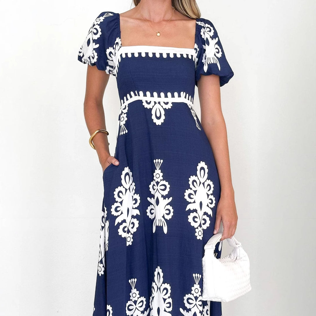 Damen Maxikleid mit eleganten Rüschendetails und floralem Muster Drune