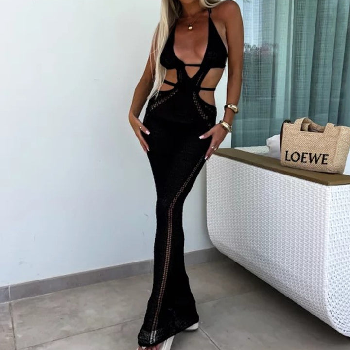 Damen Häkel-Maxikleid mit Cut-Outs und Neckholder Drune