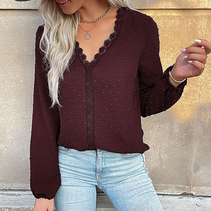 Damen Bluse mit feinem Spitzenbesatz und eleganten Puffärmeln Drune