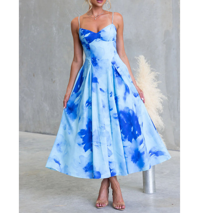 Damen Maxikleid mit zartem floralem Design und raffiniertem V-Ausschnitt Drune