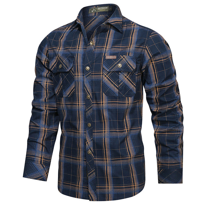 Herren nan kariertes Flanell-Outdoorhemd mit verstärkten Klappbrusttaschen und ergonomischem Rückendetail Drune