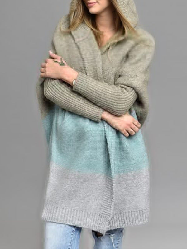 Damen Strickjacke mit Kapuze und blockfarbigem Design Drune