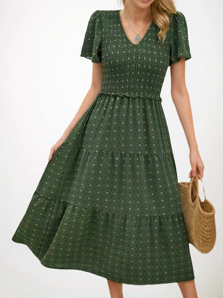 Damen Midi-Kleid mit elastischem Taillenband und Rüschendetails Drune