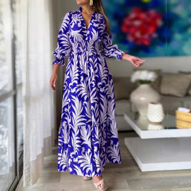 Damen Maxikleid mit floralem Design und voluminösen Ärmeln Drune