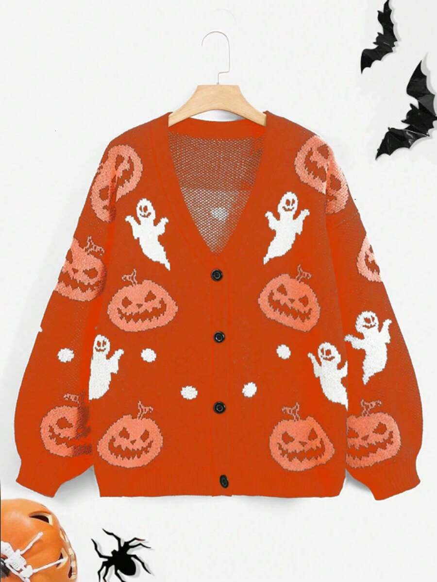 Damen kuschelige Herbstjacke mit gruseligem Motiv Drune