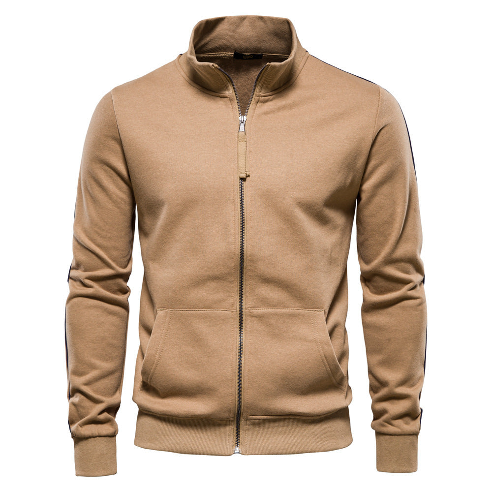 Herren nan sportive Baumwoll-Sweatjacke mit Stehkragen und Kängurutaschen Drune