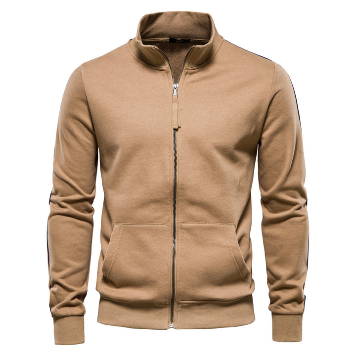 Herren nan sportive Baumwoll-Sweatjacke mit Stehkragen und Kängurutaschen Drune