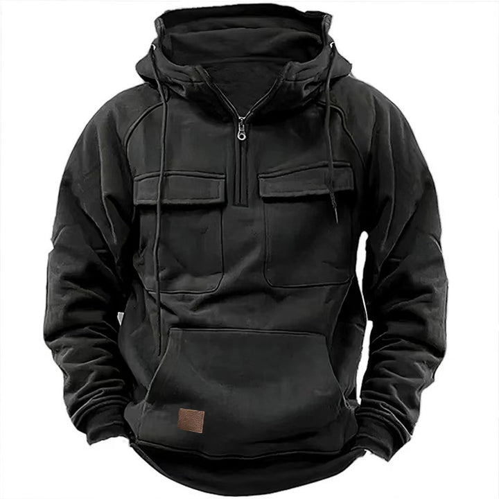 Herren lässiger Kapuzenpullover mit praktischen Taschen und Kunstlederdetails Drune