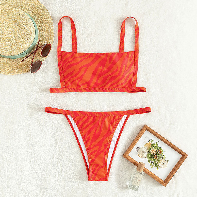Damen Zweiteiliges Bikiniset mit sportlichem Schnitt und aufregendem Tierprint Drune