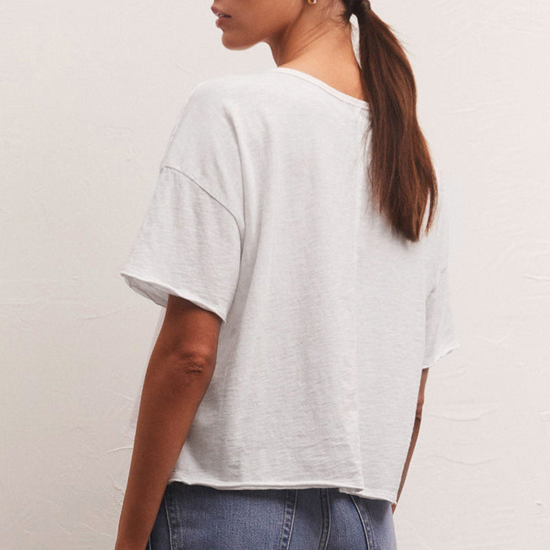 Damen lässiges Cropped T-Shirt mit weitem Schnitt und atmungsaktiver Baumwollqualität Drune
