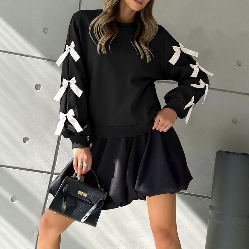 Damen Oversized Sweater mit verspielten Schleifendetails Drune
