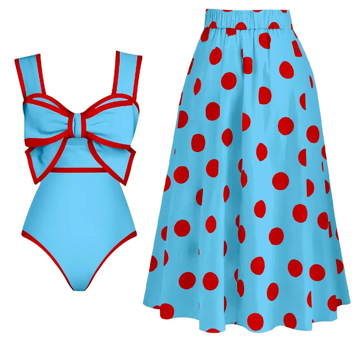 Damen Retro Badeanzug mit gepolstertem Oberteil und passendem Rock Drune