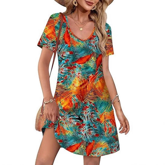 Damen Kurzarm Freizeitkleid Drune