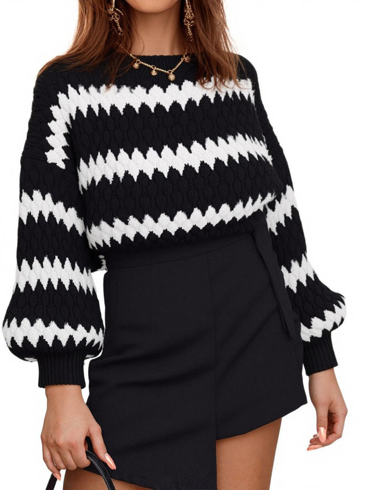 Damen Grobstrickpullover mit auffälligem Wellenmuster und lässigem Schnitt Drune